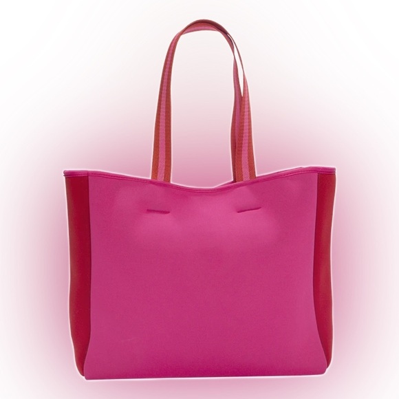 NWT SUMMERSALT Neoprene Beach Tote in Pink/Red Pool Party Travel Pink Preppy NEW - Picture 1 of 10